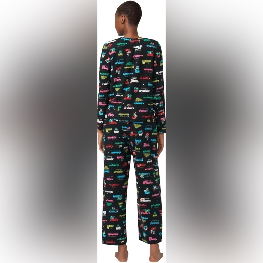 HUE Waffle Fleece Pajama Set XL Black Print 2-Piece Long Sleeve NWOT - Picture 3 of 7